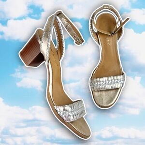 JACK ROGERS Tinsley Heeled Sandals Metallic Preppy Boho Braided Genuine Leather